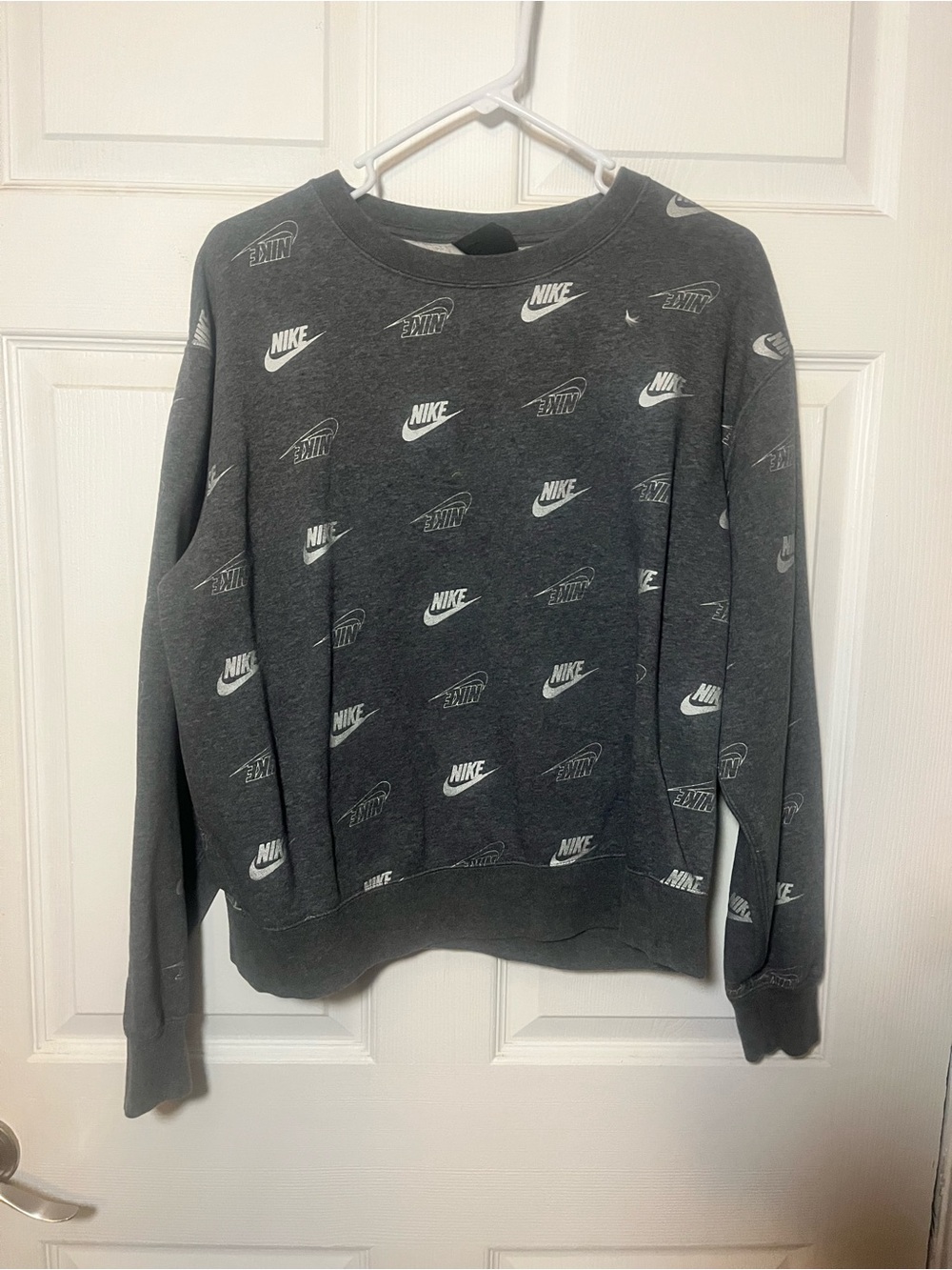 Nike Dark Gray Crewneck Sweatshirt with Allover White Logos